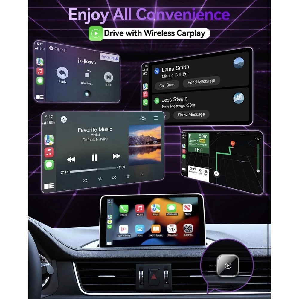 CarPlay Android Auto Wireless Adapter Ultra Small Plug Play Voice Control - Picture 3 of 9